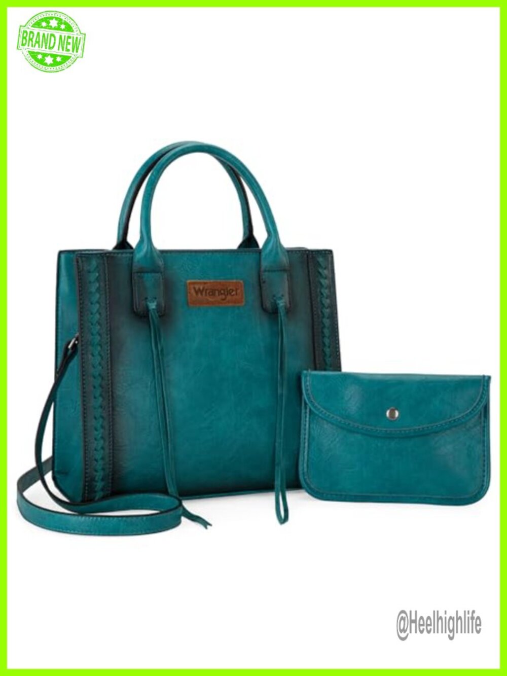 Vegan Leather Satchel Tote Handbag & Wallet Set Whipstitch Tassel